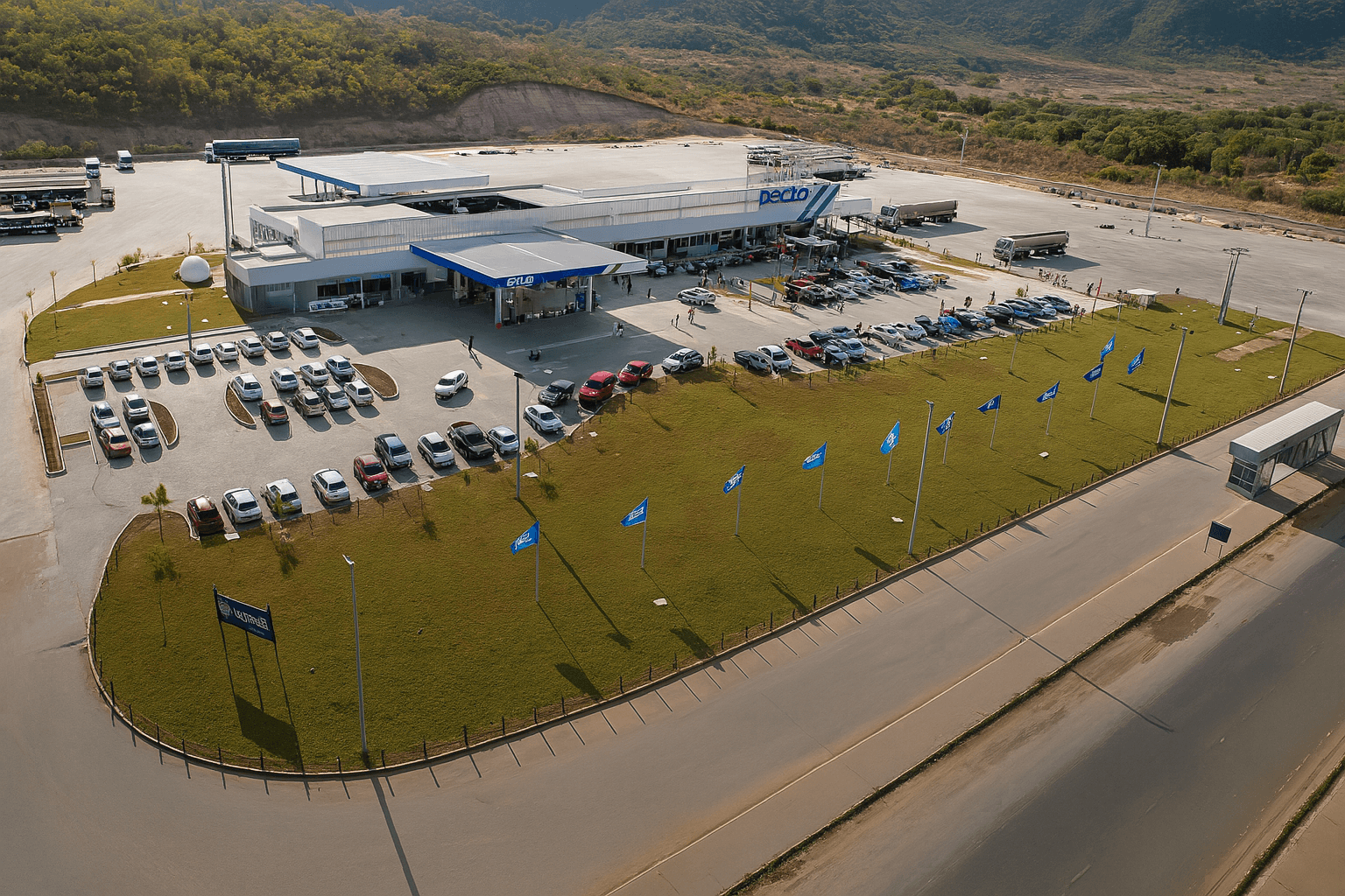 Vista aérea de estação de serviço